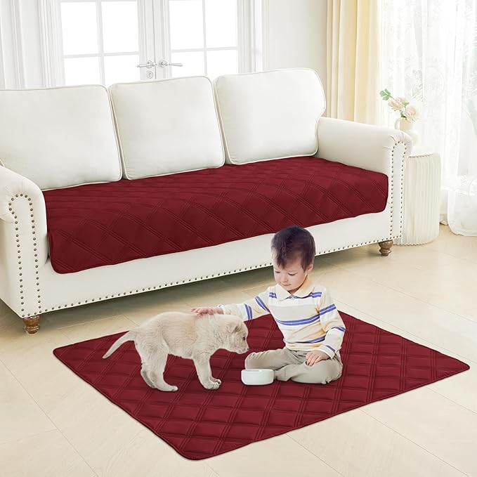 Smiry Waterproof Dog Bed Cover Blanket 40x70, Soft Reversible Pet Blanket, Washable Leakproof Cats Dogs Couch Cover for Sofa, Couch, Furniture, Wine Red/Beige