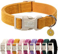 Cute Corduroy Dog Collar - Mustard Yellow Adjustable Dog Collars for X-Small Dogs 4-10lbs, Fade-Proof with Secure Snap & Little Charm, Christmas Birthday Gift, XS