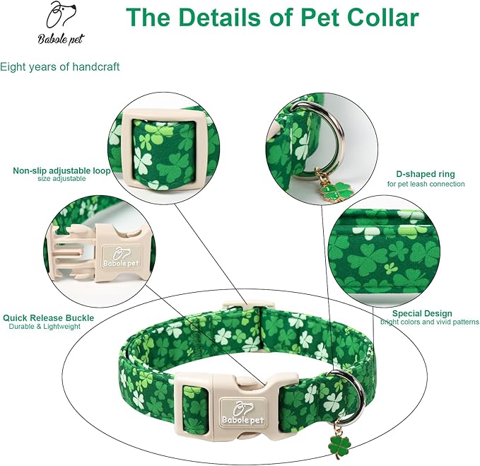 St. Patrick's Day Dog Collar for Large Dogs - Bold Green Lucky Clover Dog Collars, Cute Irish Party Shamrock Puppy Collar, Lightweight Adjustable St. Patricks Day Pet Collars XL