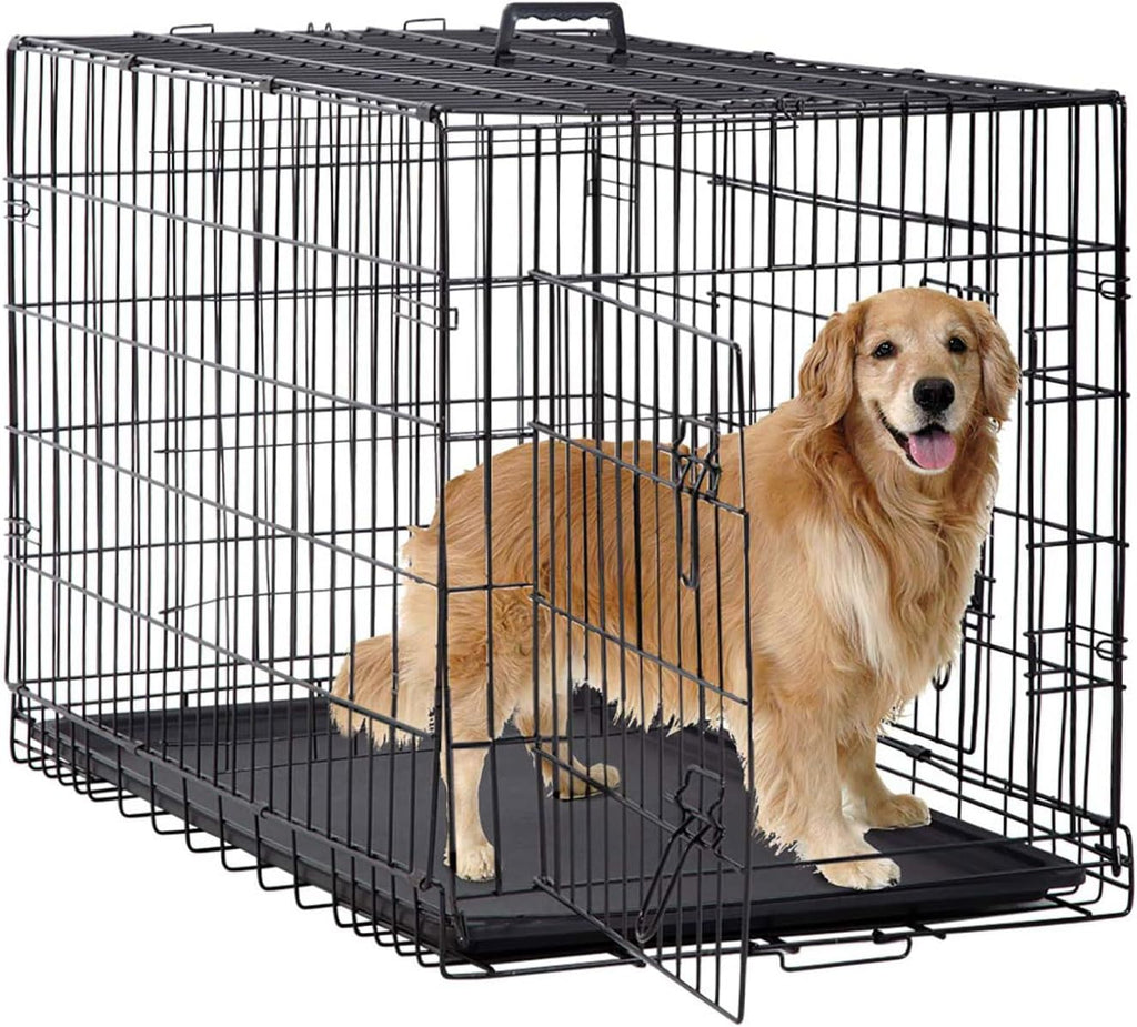 BestPet | Dog Crate | 48" | Black | Foldable Metal Kennel with Double Doors | Secure Slide-Bolt Latches, Leakproof Tray | Portable Dog Cage for Large Breeds | for Travel, Indoor & Outdoor Use