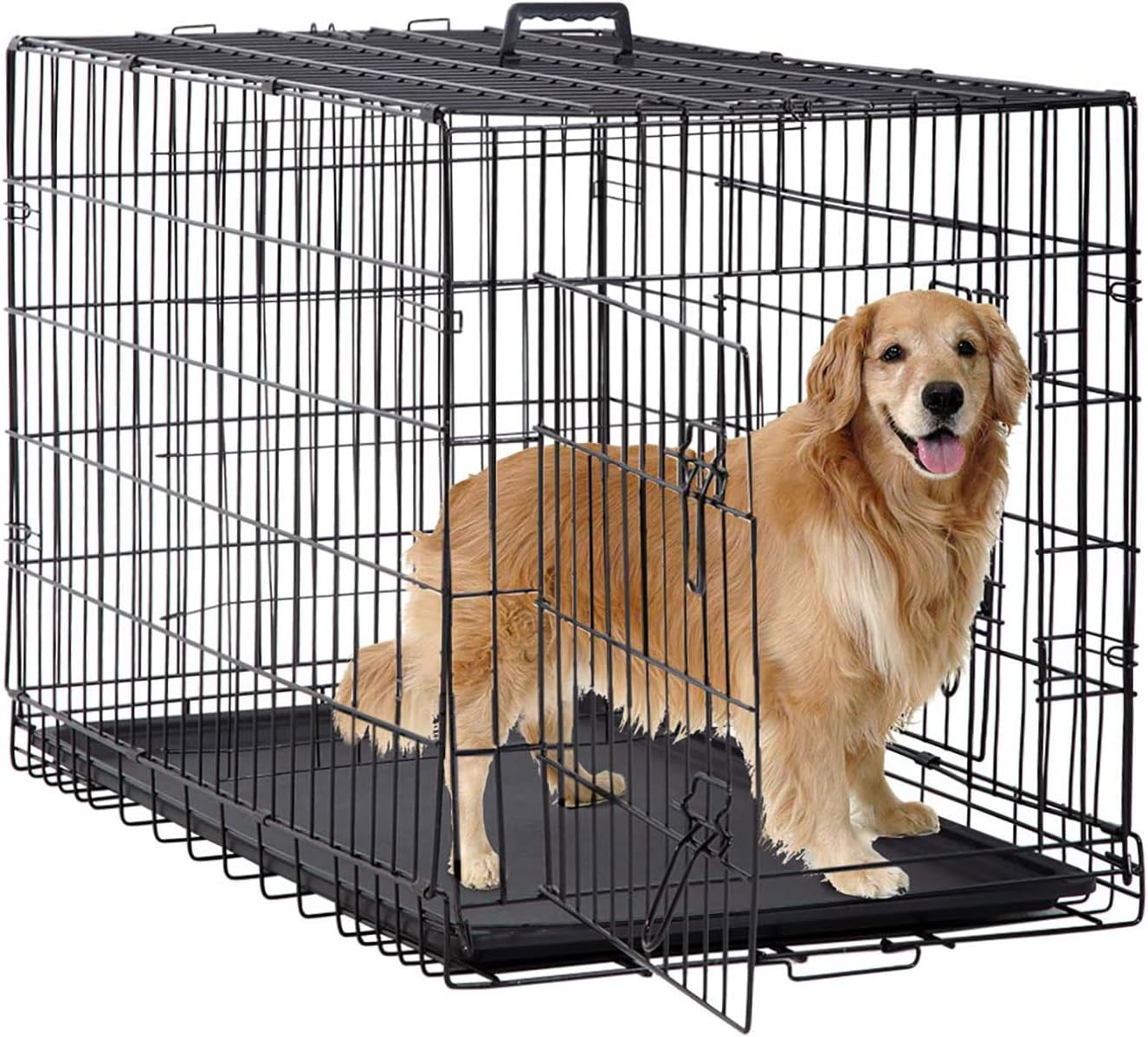 BestPet | Dog Crate | 48" | Black | Foldable Metal Kennel with Double Doors | Secure Slide-Bolt Latches, Leakproof Tray | Portable Dog Cage for Large Breeds | for Travel, Indoor & Outdoor Use