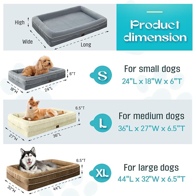 Waterproof Memory Foam Dog Beds for Extra Large Dogs Non-Slip Orthopedic Dog Beds Washable Couch Pet Bed with Removable Cover (Beige, Large)