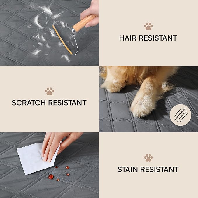 Luciphia 100% Waterproof Couch Cover Blanket for Dogs Anti-Slip Pet Couch Protector Sofa Mat Puppy Cat Blanket with Non-Slip Bottom, Grey, 82x82 Inch