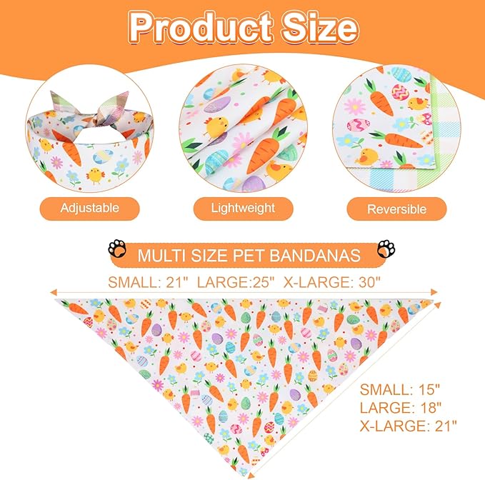 Easter Dog Bandana Small 2PCS, Colorful Scarf for Boy and Girl, Durable Triangle Reversible Bibs Handkerchief for Puppy Pet
