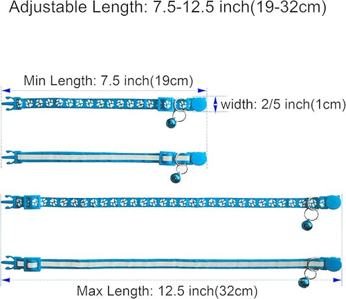2 Pack Breakaway Cat Collars with Bells, Reflective Design and Claw Print Design, Safety Buckle, Adjustable 7.5-12.5 Inches for Kittens & Cats (Sky Blue)