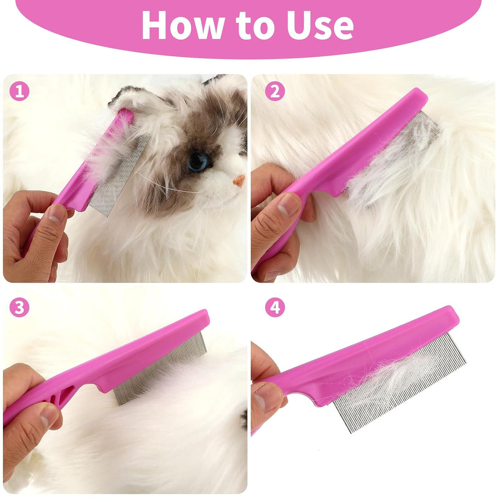 TIESOME Pet Hair Comb Tear Stain Removal,2 Pack Multifunctional Pets Grooming Comb Kit 2 in 1 Dog Combs Stainless Grooming Massage Dual-Sided Comb for Knots Crust Floating Hair Tangle Fleas(Pink) | Multifunctional Pets Grooming Comb Kit, 2 in 1 Dog