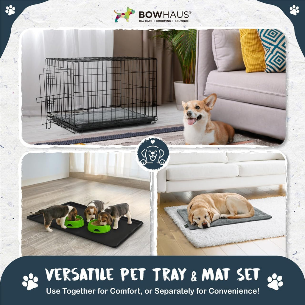 BOWHAUS Machine-Washable Dog Bed Pad & Tray for 36-Inch Kennel, Non-Slip Flat Cozy Sleeping Mat & Easy-Clean Plastic Replacement Crate Pan, Comfortable & Durable for Dogs, Rabbits, Cats, Various Pets