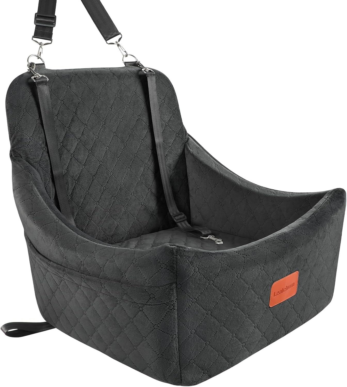Lealchum Dog car seat for Medium Dogs,Easy to Install with Adjustable Straps,Anti Slip Bottom pet car Bed,Fully Detachable and Washable pet Travel Bed (Black, Medium)