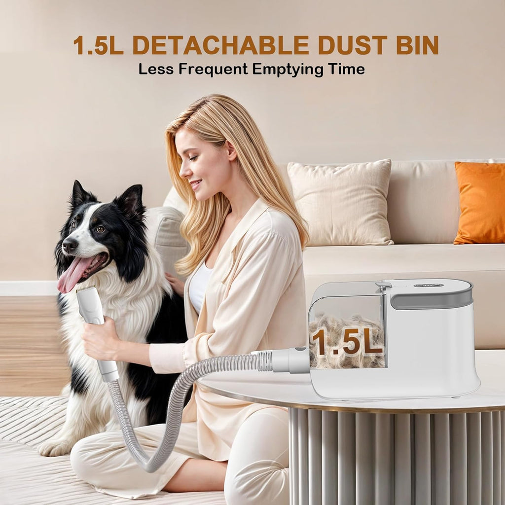 Dog Grooming Kit, 3 Suction Modes Dog Brush Vacuum with 6 Pet Grooming Tools (Eggshell)