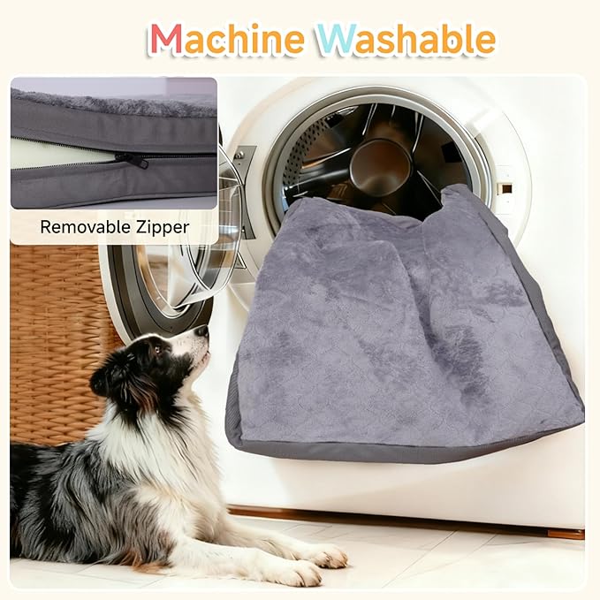Waterproof Dog Bed for Large Dogs, Outdoor Orthopedic XL Dog Bed with Reversible & Washable Cover, Egg Crate Foam, Anti-Slip, 44" x 32", Gray