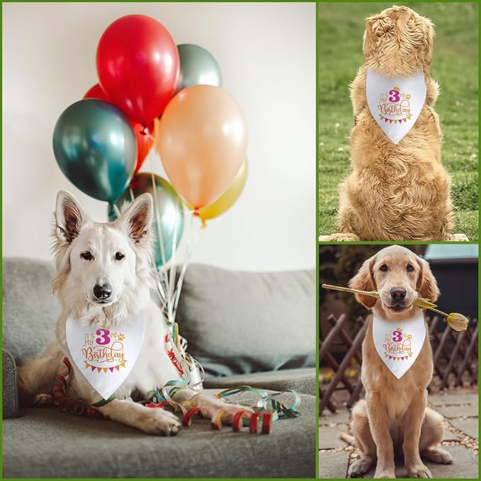 It's My 3rd Birthday Dog Bandana Happy 3rd Birthday Pet Triangle Scarf for Large Medium Small Dogs Three Years Old Gift Photo Prop Pet Scarf Accessories Christmas Puppy Gifts