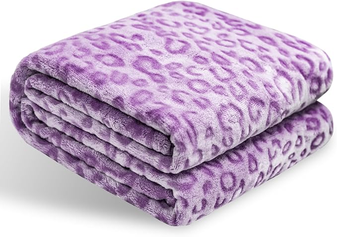Bnuitland Purple Leopard Print Flannel Throw Blanket, 300 GSM Double Sided Fuzzy Fluffy for Bed Sofa Couch Travel, Super Soft Lightweight Cheetah Print Blanket for Adults and Kids, 50×40 inch