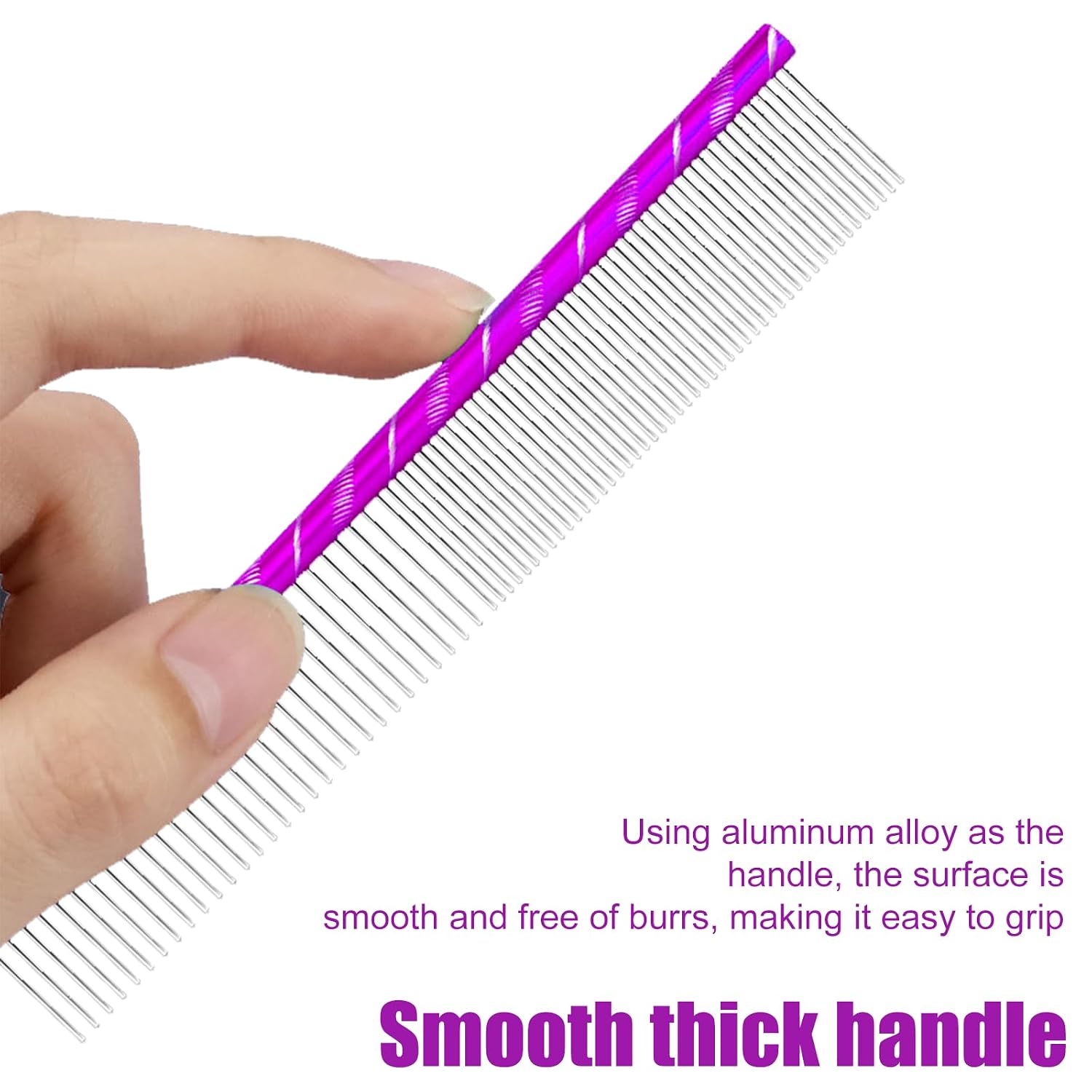 Fearless Alpaca Metal Pet Comb for Grooming Cats and Dogs (Purple) - Purple, Blue, Red, and Gold Colors Available - 8 Inch Length - Rounded Spine - Great Tool for Mats and Shedding