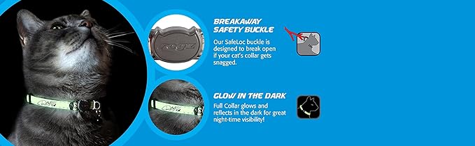 Rogz Glowcat Cat Collar with Safety Buckle Kitten/x-Small - Blue