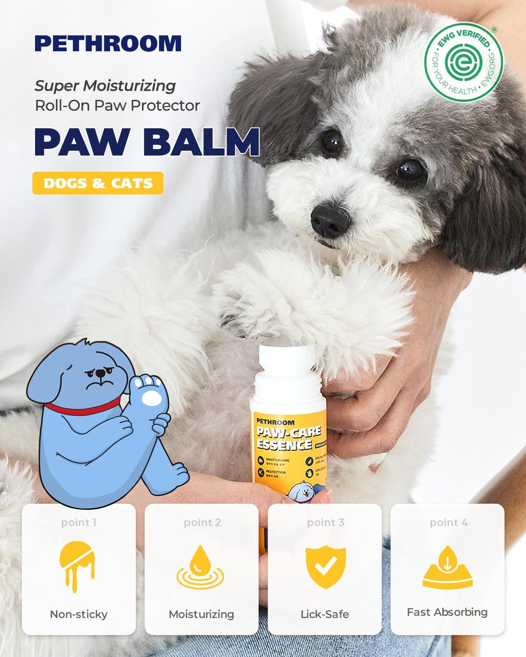 Roll-On Paw Balm for Dogs & Cats, Moisturizing Paw Protector