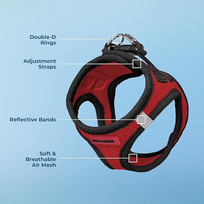 Best Pet Supplies - All Weather Mesh / Plush, Reflective, No Pull Harness for Small, Medium Dogs, Cats - Secure with Hook & Loop Fastener, Buckle, Double D-Rings - Red/Black Trim, L