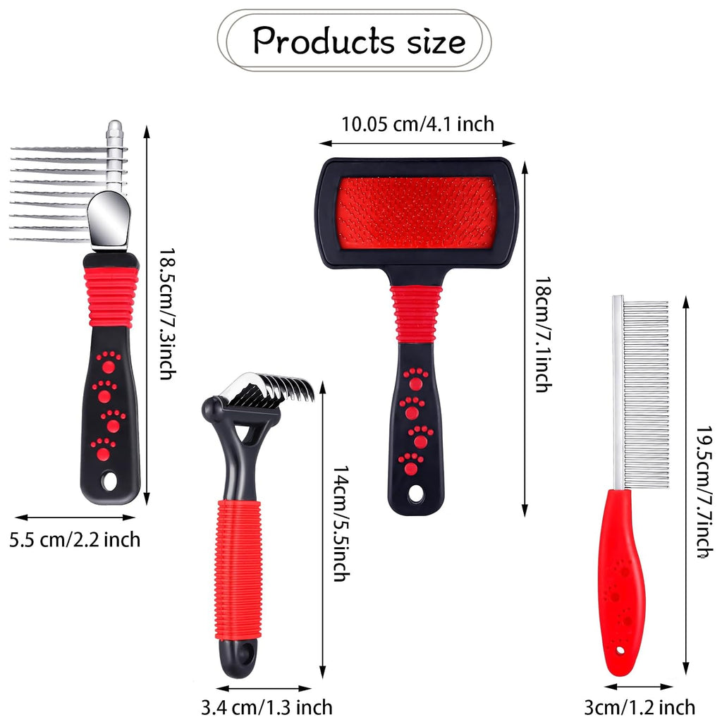 4 Pieces Pet Grooming Kit - Dematting Combs, Slicker Brush, and Steel Comb for Removing Knots and Hair from Dogs, Cats, and Poodles