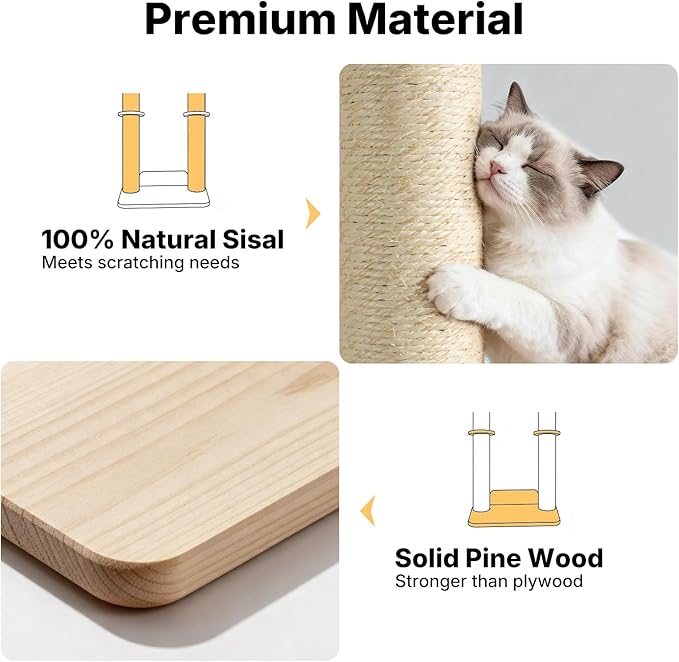 Veehoo Cat Wall Shelves, 57" Cat Wall Climber with Dual Sisal Scratching Posts and Carpeted Perch, Cats Wall Scratcher Furniture for Climb, Play and Rest