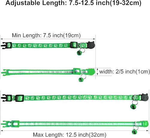 2 Pack Cat Collars - Reflective, Breakaway Design with Bells, Adjustable from 7.5 to 12.5 Inches, Ideal Kitten Collar for Both Girls & Boys (Light Green)