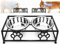 Raised Dog Bowls for Small Dogs, Elevated Bowl Stand Stainless Steel Dishes | Small Dog Bowl Stand with Two Thickened 5.3 Inch Stainless Steel Food Bowls, Raised Dog Dishes for Small & Medium Dogs, Black