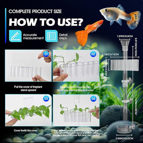 2PC 7 Holes Upgraded Aquarium Plant Holder, Aquatic Plants Cup for Tank, Fish Tank Plant Holder with Long Hook, Aquarium Feeder for Aquascape Decorations on Top of Tank (2Sets)