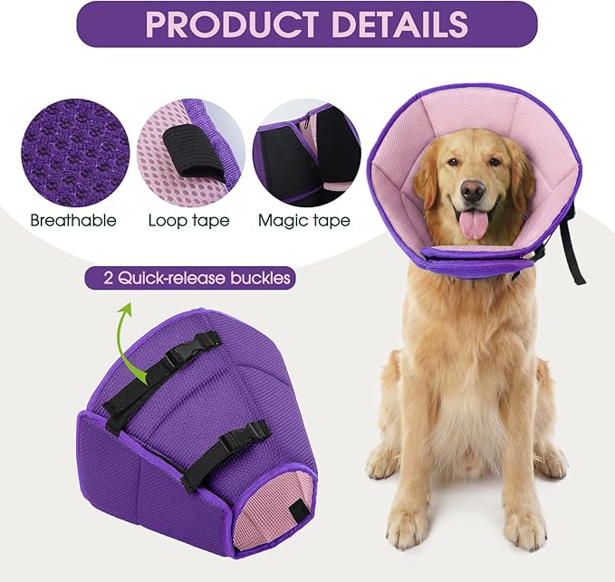 Dog Cone Collar After Surgery for Medium Dogs, Adjustable Soft Recovery Cone for Dogs to Stop Licking Biting, Comfortable Pet Elizabethan Alternative for Wound Healing