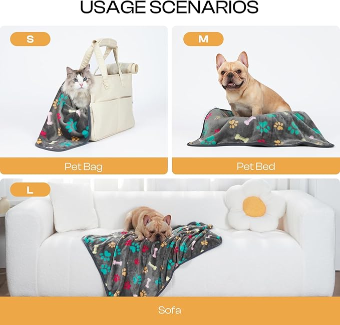 Luciphia 1 Pack 3 Blankets Fluffy Premium Fleece Pet Blanket Flannel Paw Printed Throw for Dog Cat(Medium 30x20'', Grey/Brown/Blue)