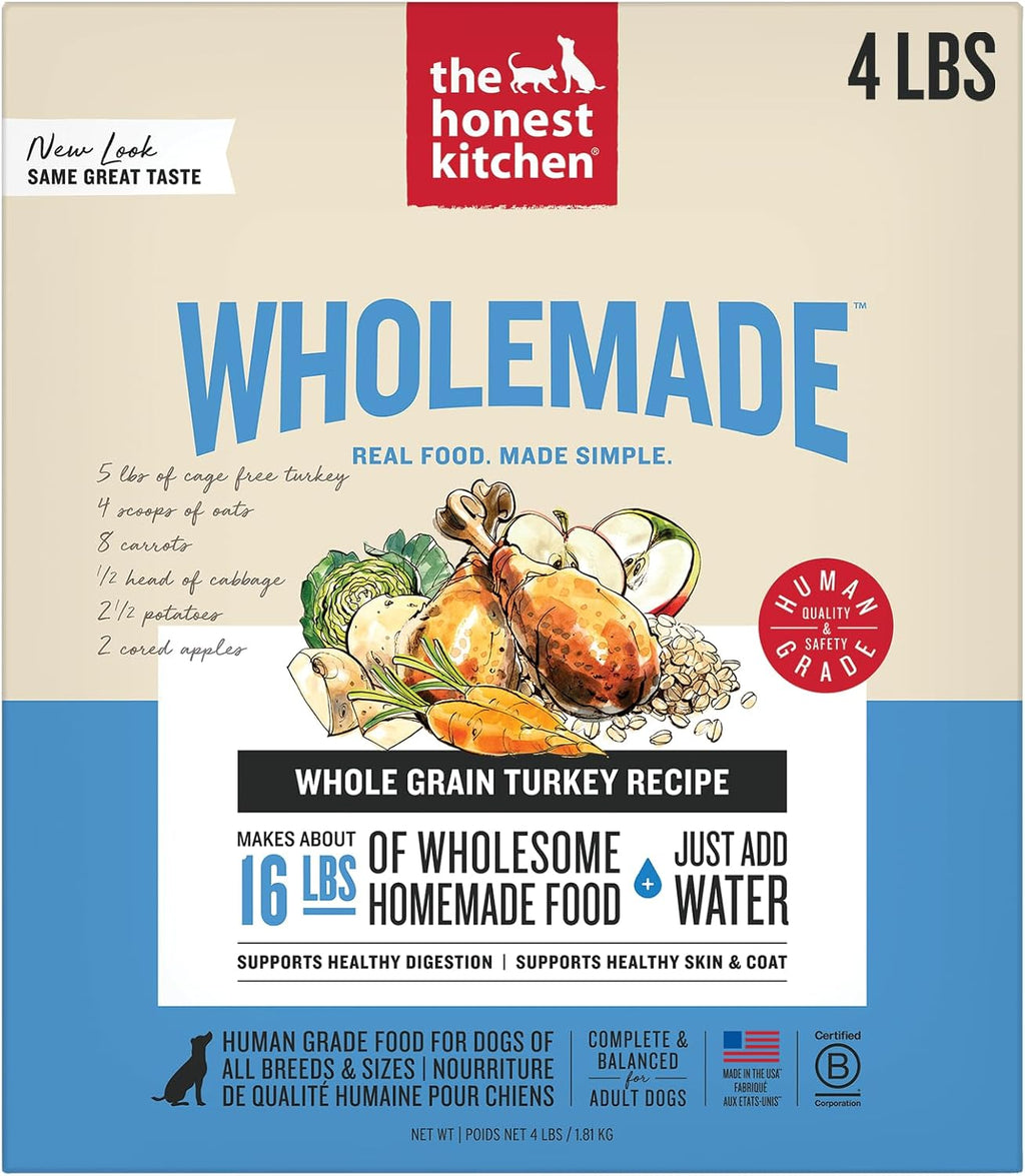 The Honest Kitchen Human Grade Wholemade™ Dehydrated Whole Grain Dog Food – Complete Meal or Dog Food Topper – Turkey 4 lb (Makes 16 lbs)