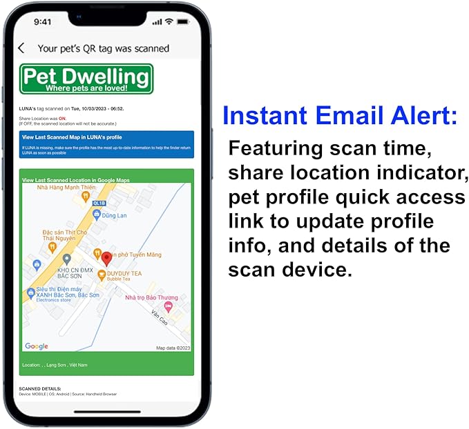 Pet Dwelling QR Code Pet ID Tag – Smart Dog & Cat ID Tags for Pet Safety, Free Personalized Online Profile, Instant Scan Alerts, AI Insights (Lux Rose Gold Black Paw)