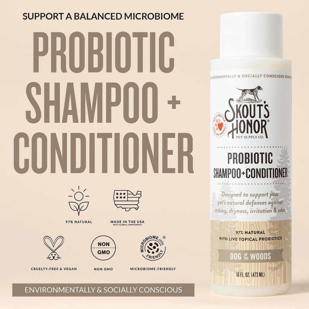 SKOUT'S HONOR Probiotic Dog Shampoo and Conditioner - DOTW, 16 oz | Hydrating Natural 2-in-1 for Itchy Skin, Microbiome-Friendly with Avocado Oil & Omega-3s, Paraben & Sulfate-Free