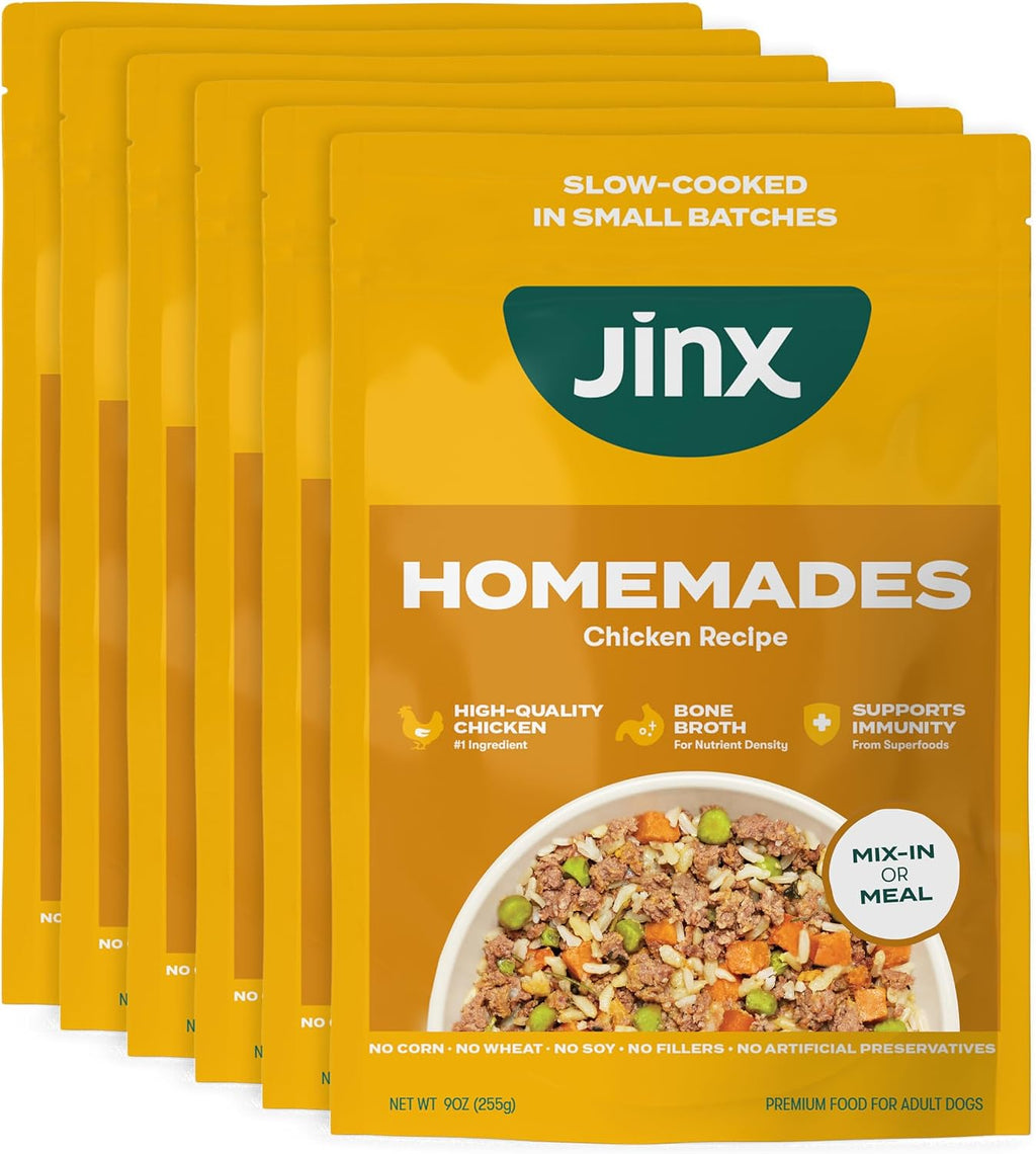 Jinx Chicken Wet Dog Food Toppers, Homemades 6 Pack, 9oz | Meal or Mix with Dry Dog Food, Made with Real Chicken, Bone Broth & No Fillers for Puppies, Adults & Seniors