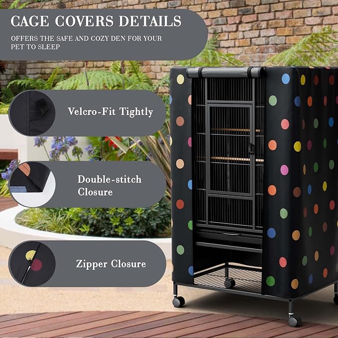 Tchvt Nighttime Bird Cage Covers with Zipper Panel Blackout Birdcage for Winter Universal Breathable Large Good Night Enclosure for Bird (Polka Dot, 19x19x40 inch)