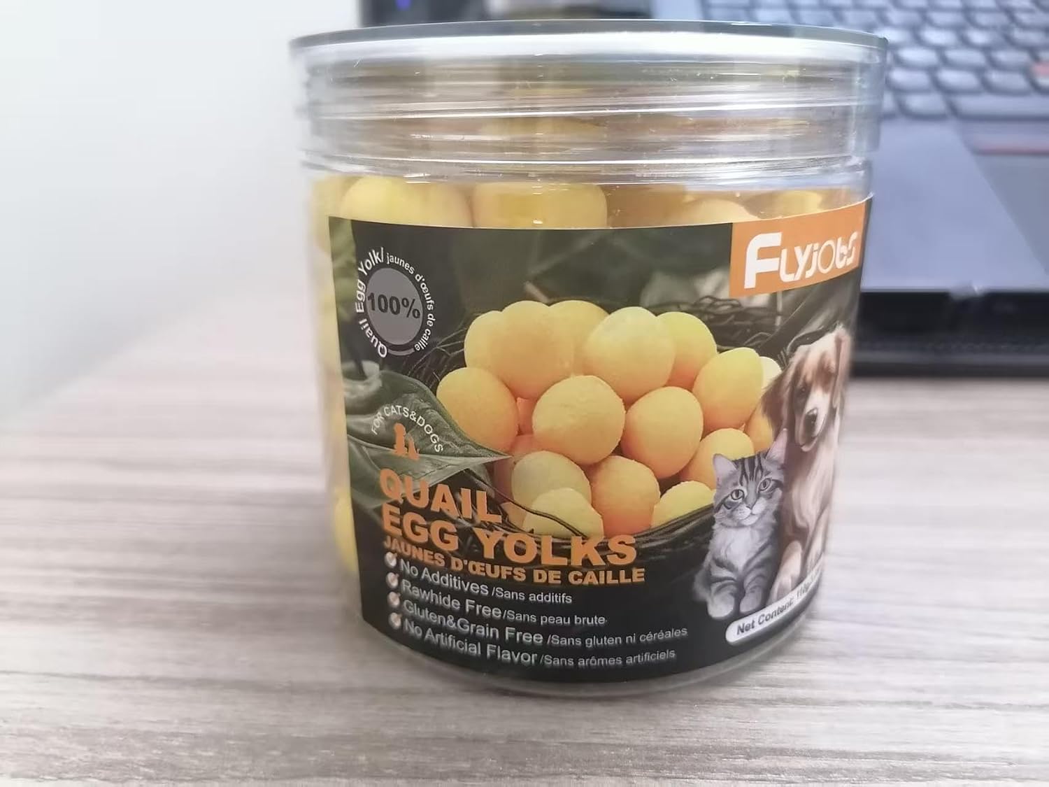 Dehydrated Quail Egg Yolk Snacks for Cats and Dogs Training (110g/3.88oz), Natural Dog Food Limited Ingredient, Healthy Tasty Freeze-Dried Pet Treats for Dogs Cats (M, Egg)