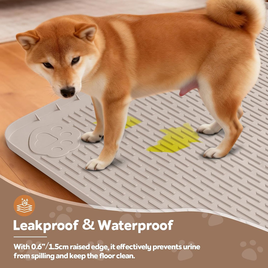 Silicone Dog Crate Mat 40"x 28" Under Dog Crate Kennel Pad Mat, Khaki | Extra Large Dog Cage Mat, Non-Slip Waterproof Dog Playpen Mat, Reusable Washable Dog Mat for Crate, Protect Floors