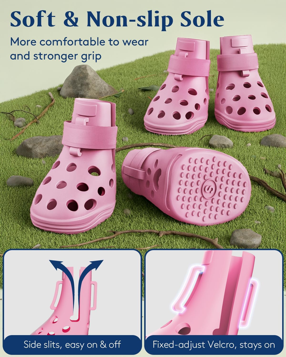 Dog Shoes for Hot Pavement, Breathable Dog Boots Paw Protectors with Adjustable Straps & Non-Slip Sole, Easy On & Off, Waterproof, Easy-Cleaning (Pink, M)