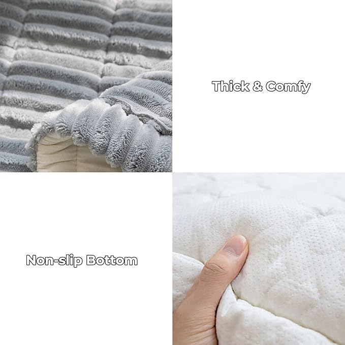 FUNNY FUZZY Pet Couch Covers for Sofa, Washable Dog Couch Cover Protector for Dogs, Flannel Couch Covers for Dogs Pet Friendly Pets Mat Bed Sofa Cover (Blue-Grey, 27.6"×59.1")