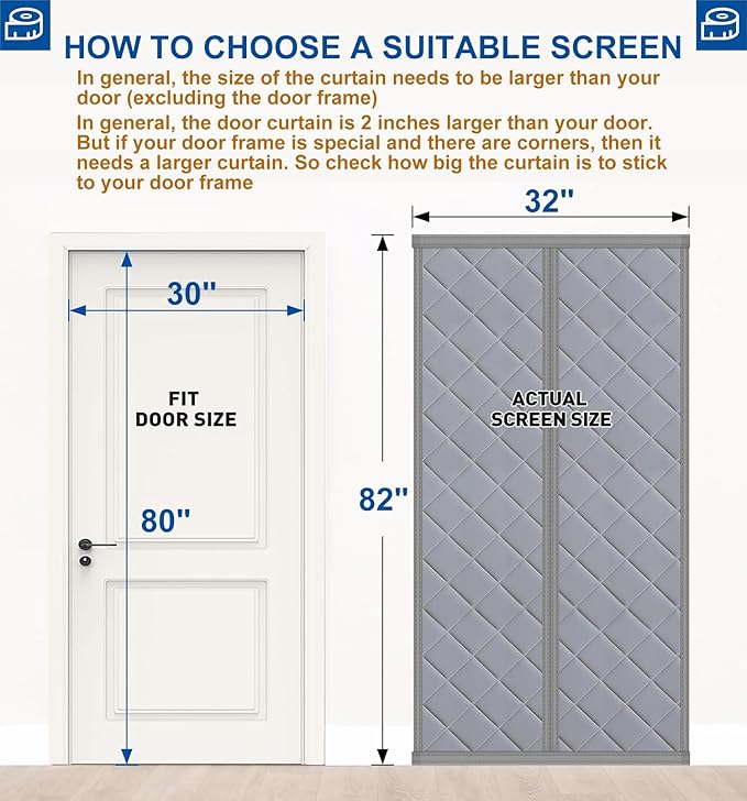 Cotton Thermal Door Screen Draft Stopper Cover Made of Oxford and Cotton Fill Fit 30x80inch Door Screen Door Itself Size 32x82inch Thermal Curtains for Winter, Thermal Insulated Door Curtain for Doors