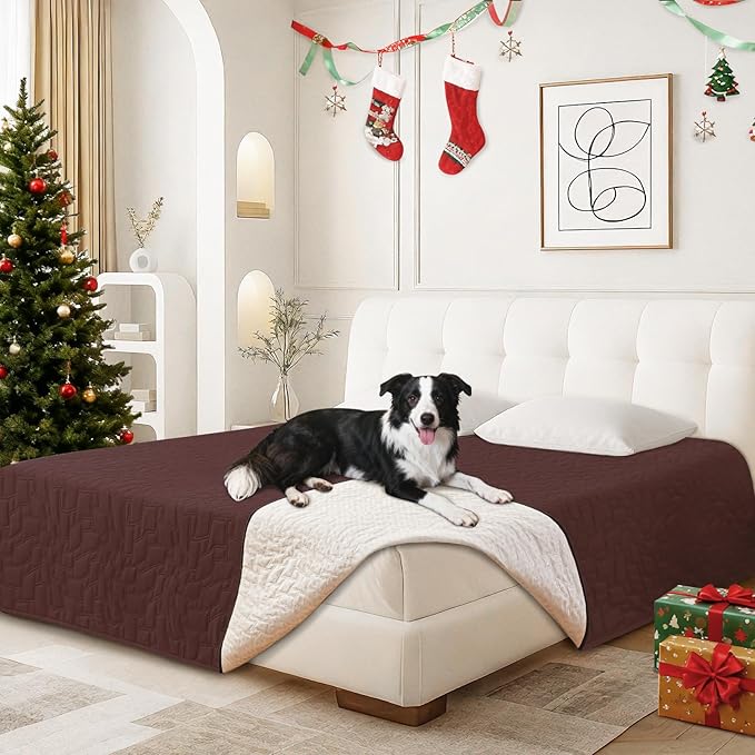 Waterproof Dog Blanket, Non-Slip Soft Pet Bed Cover, Couch Cover for Dogs Washable, Protects Sofa, Furniture, Crate, Car, Tear Resistant Leakproof Pet Blanket (68x82 Inch, Coffee)