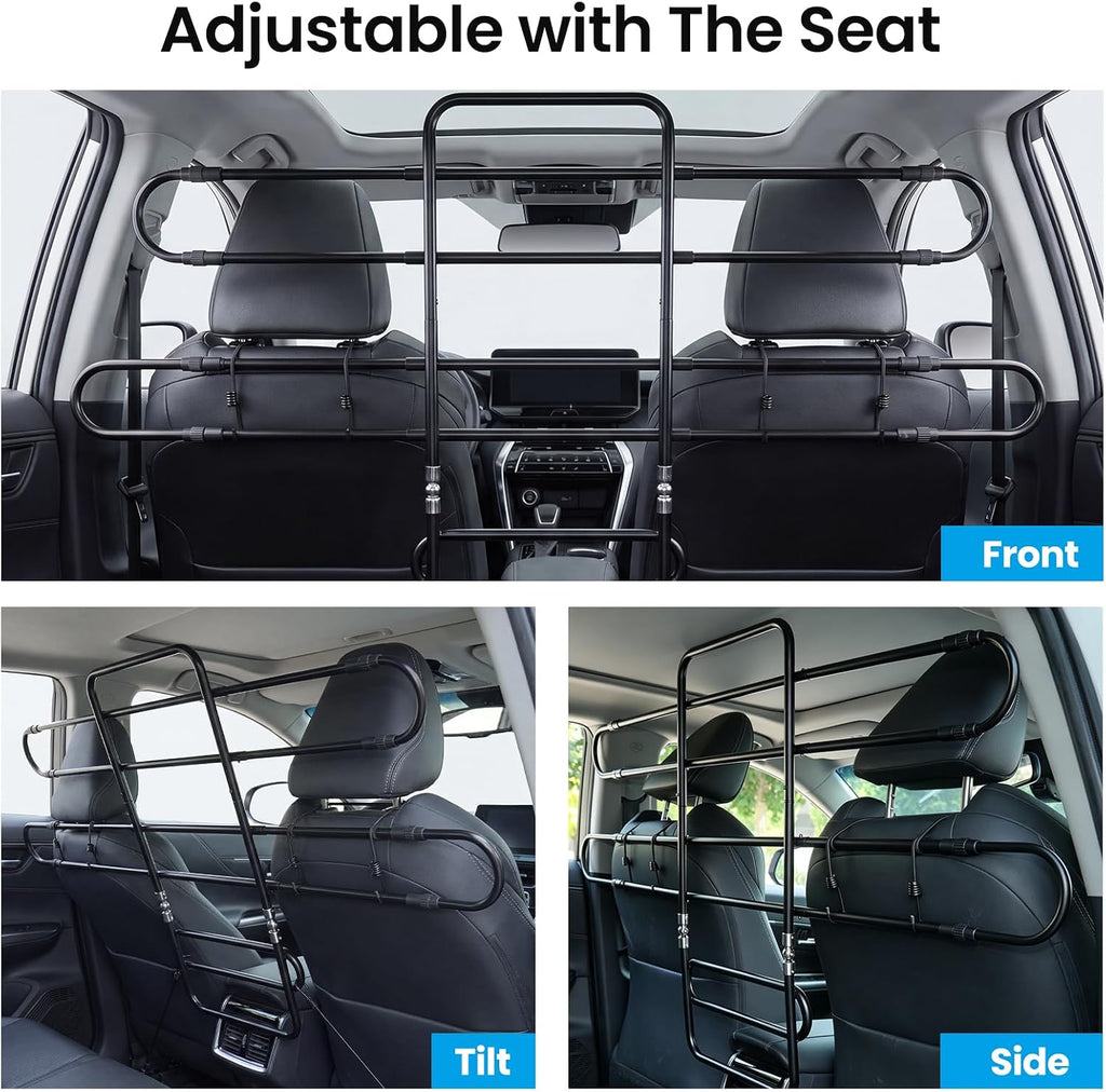 Dog Car Barrier,45"–63" Width Adjustable with 5 Hooks | Easy to Assemble and Install Dog Car Barriers Fits Well in Various Vehicles Adjustable with Seat Movements Recycled Materials