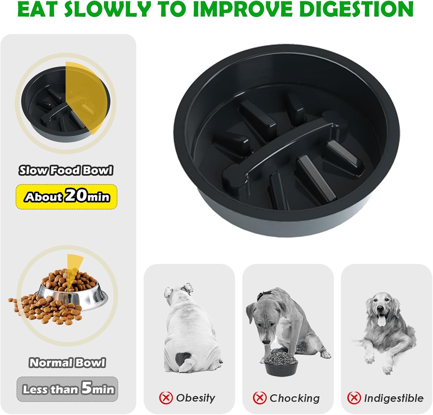 SHAINFUN Elevated Dog Bowls with Slow Feeder & Mat for Medium and Large Dogs, 10" Tall Wooden Raised Dog Bowl Stand, 2 Stainless Steel 58oz Bowls for Food & Water