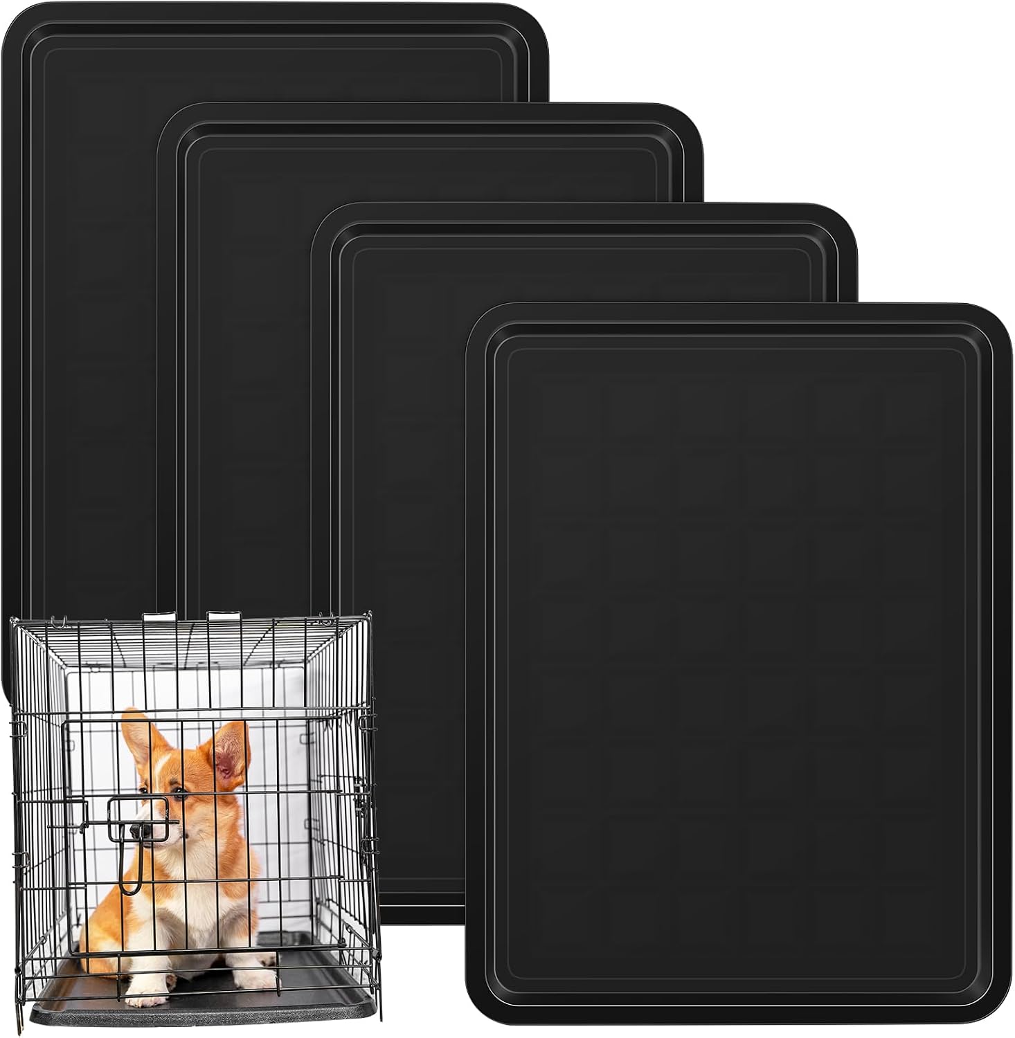 Suzile 4 Pack Heavy Duty Dog Crate Replacement Tray for 42 Inch Wire Dog Crates, Leakproof Plastic Kennel Pan, Thickened Cage Floor Liner, Easy Clean Crate Pan Replacement for Pets, Multipurpose Tray