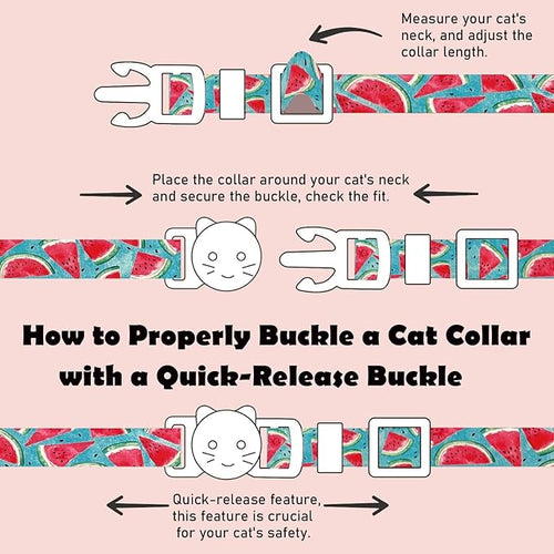 2 Pack Cotton Breakaway Cat Collars Set with Bell and Flower Pendant, Cute Floral Fruit Patterned, Adjustable 7.5-11Inch, Include A Mouse Toy Gift (Watermelon Blueberry)