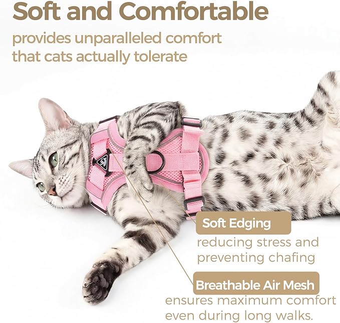 Cat Harness and Leash Set Escape Proof Tactical Medium Kitten Harness Emotional Support Cat Vest, Pink, M