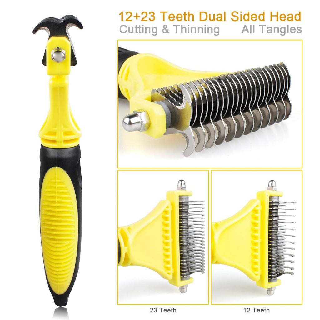 morpilot Dog Brush Cat Brush Grooming Comb, 23+12 Double Sided Undercoat Rake Dematting Deshedding Tool for Long Hair Pets Cat Dog Slicker Shedding Brushes Efficiently Reduces Hair Loss by up to 90%