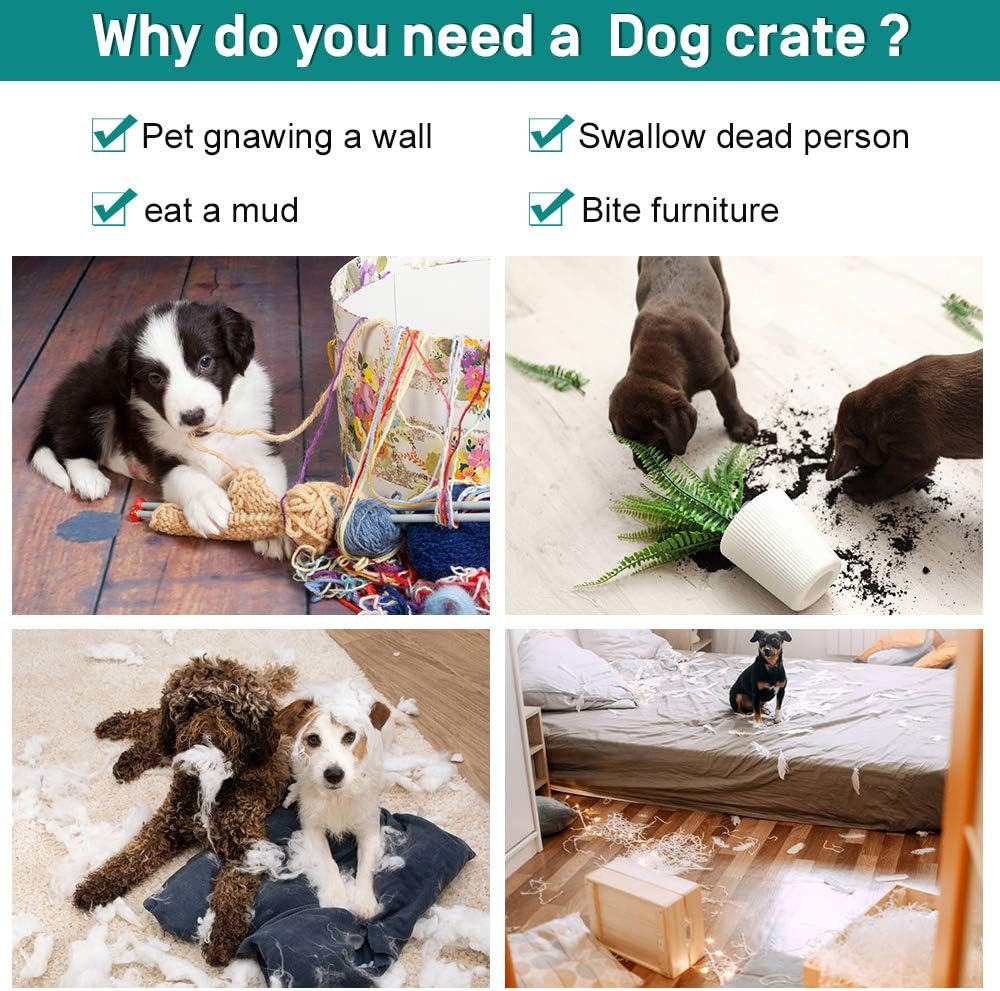 48 42 Inch Large Dog Crate Kennel Metal Wire Indoor/Outdoor Double-Door Folding Dog Cage for Large Medium Puppy Dog Pet Crate with Plastic Tray and Handle