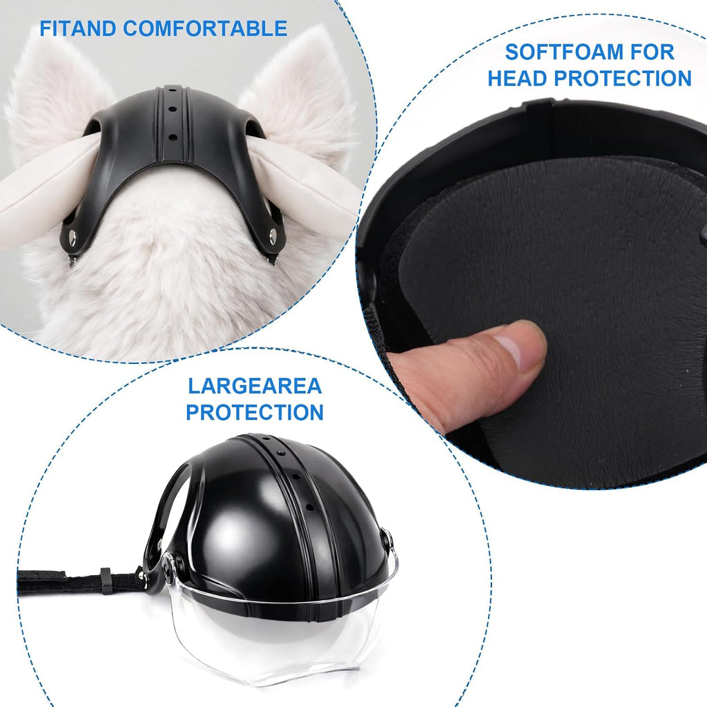 Petmolico Dog Helmet with Goggles Anti-UV Adjustable for Small Dogs Outdoor | Durable ABS shell with soft inner padding, ear holes for comfort, clear drop-down visor, ideal for biking, hiking & travel