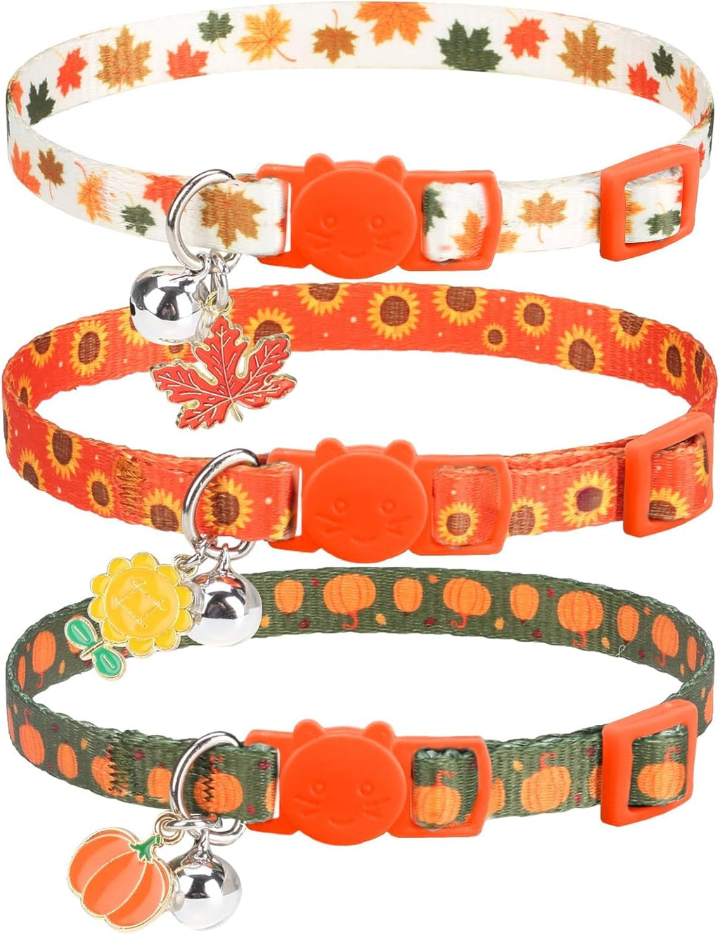 PUPTECK Cat Collar Breakaway with Bells, Adjustable Kitten Collar Outfit | for Girl Boy Small Pet Puppy Bunny, Cute Costume Accessory with Safety Release Buckle (Fall)
