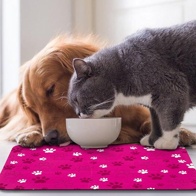Dog Food Mat, Absorbent Water Bowl Mats Cat Pet Feeding Placemats Pink 16 * 24 inch