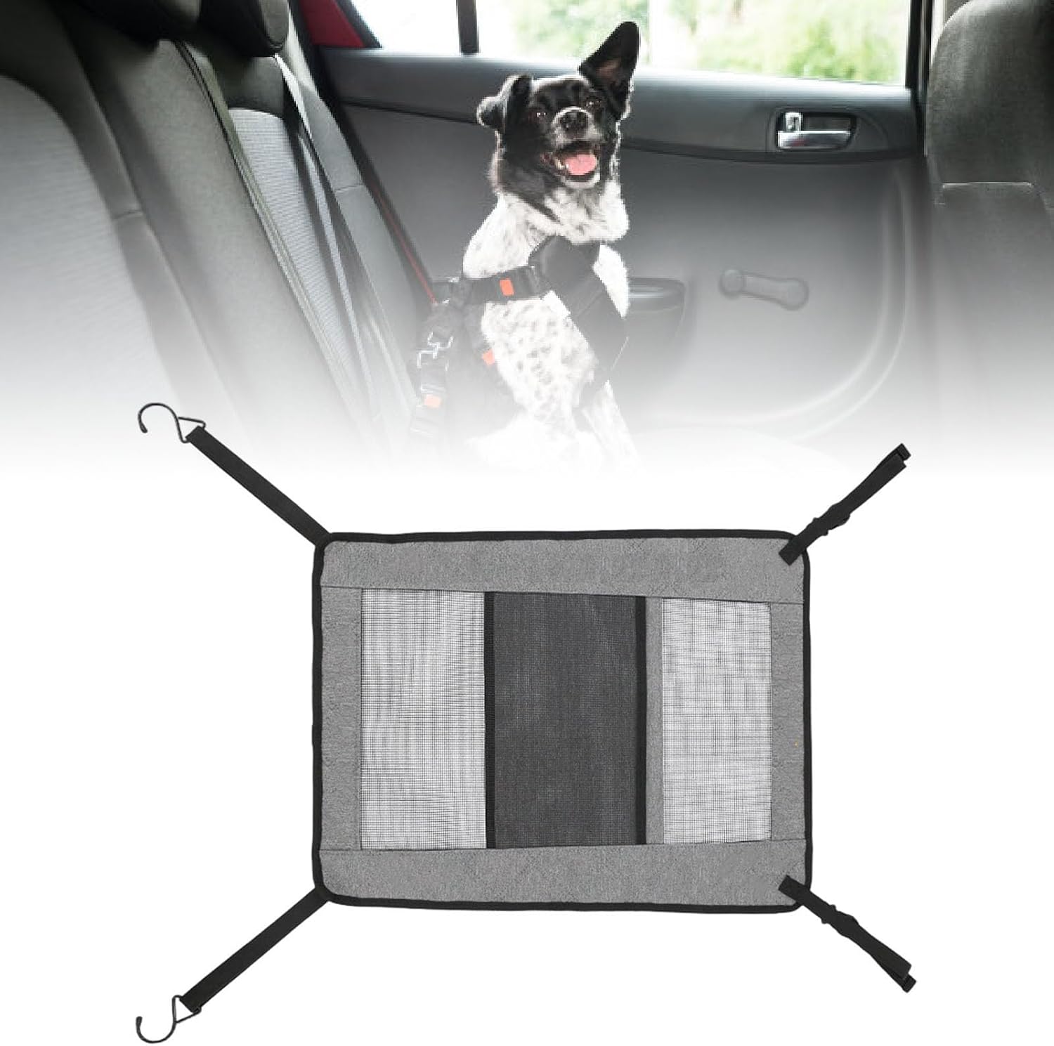 HEEPDD 2 in 1 Dog Car Barrier, Adjustable Visible Breathable Mesh Back Seat Car Dog Barrier with Storage Pocket Universal Sturdy Convenient Net for Travel (45 * 57cm)