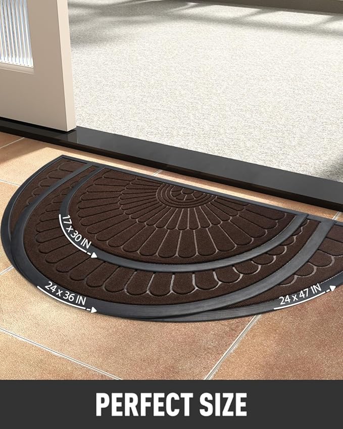 tchdio Door Mat Outdoor Indoor Entrance Doormat-Semicircular Durable Rubber Non Slip Front Door Mat for Outside Inside Entry Entryway Dirt Trapper WelcomeMat for Muddy Paws and Shoes-Brown 24”x36”